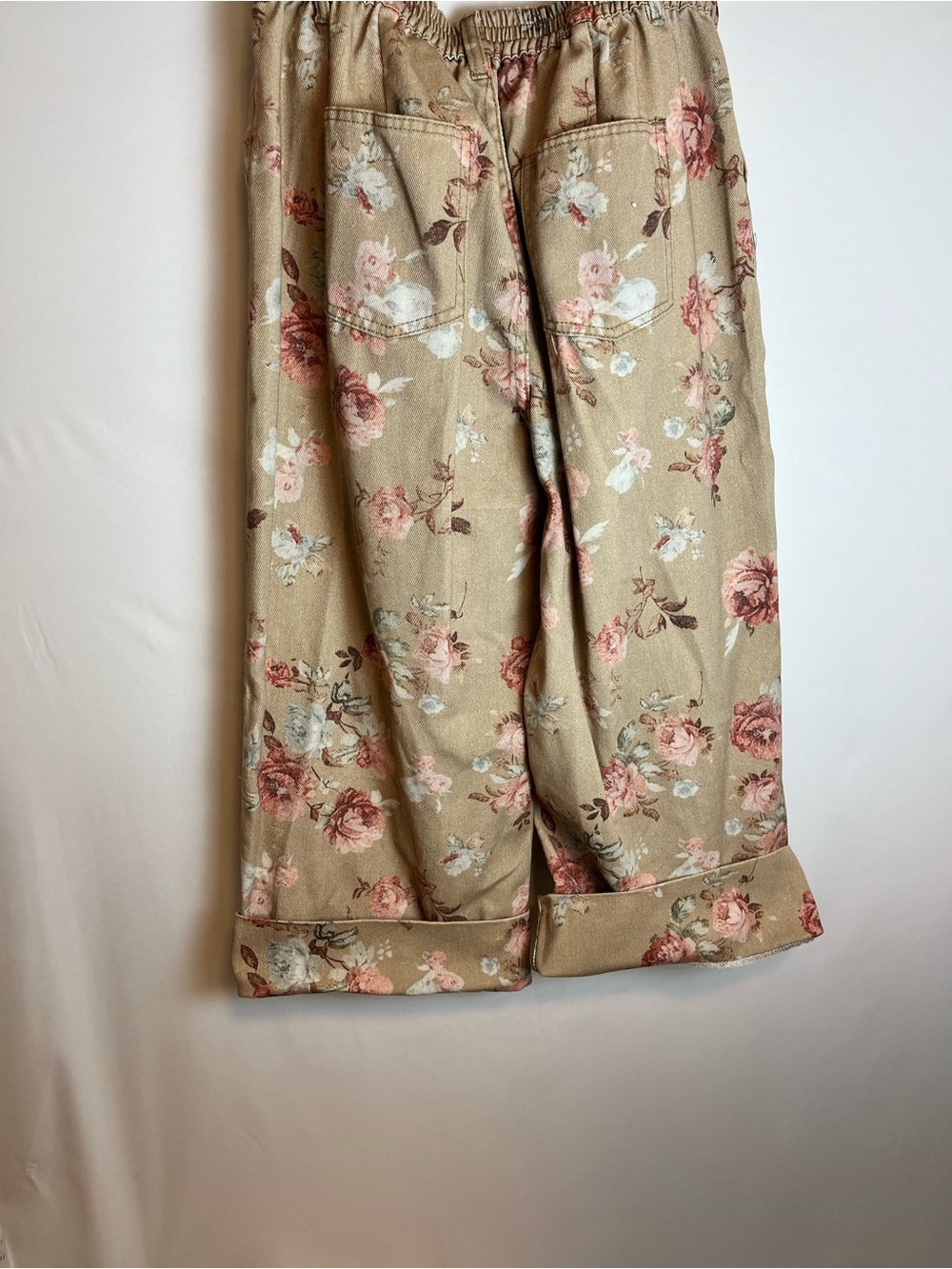 Women's Floral Cropped Flare Jeans in Tan with Rose Print